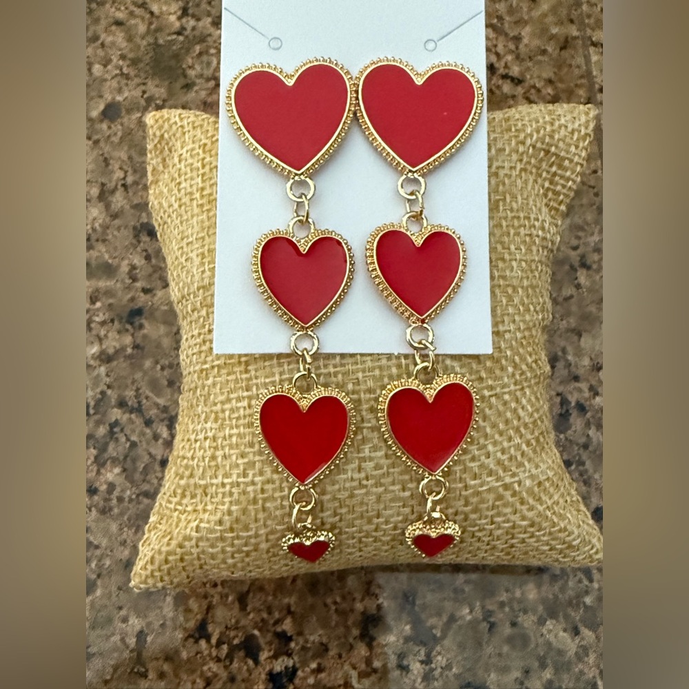 Elegant Red Heart Drop Earrings